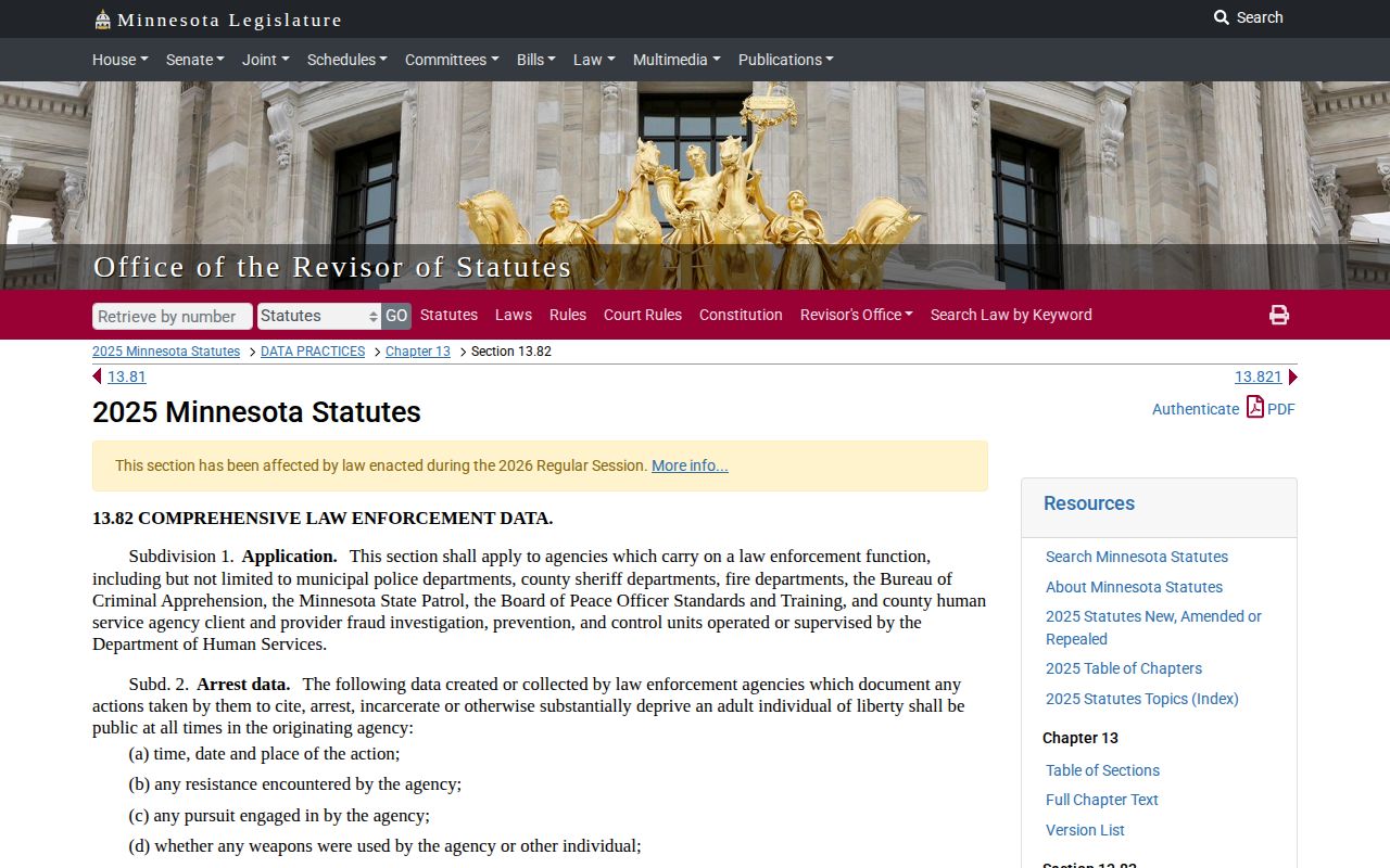 Minnesota statute governing Wabasha County Jail release and booking records