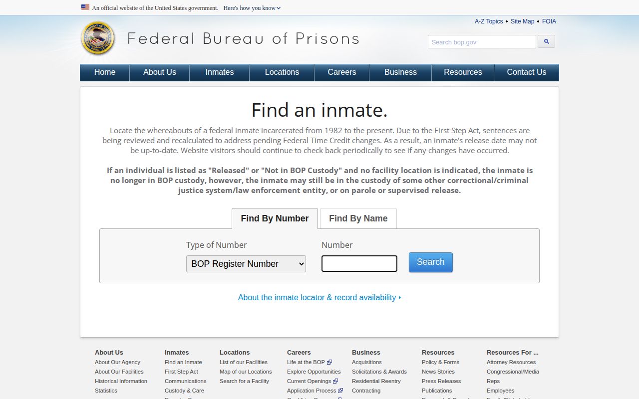Federal BOP search for Wabasha County release records